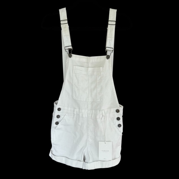 KanCan White Women's Denim Overall Shorts with No Back and Adjustable Straps - Picture 14 of 14